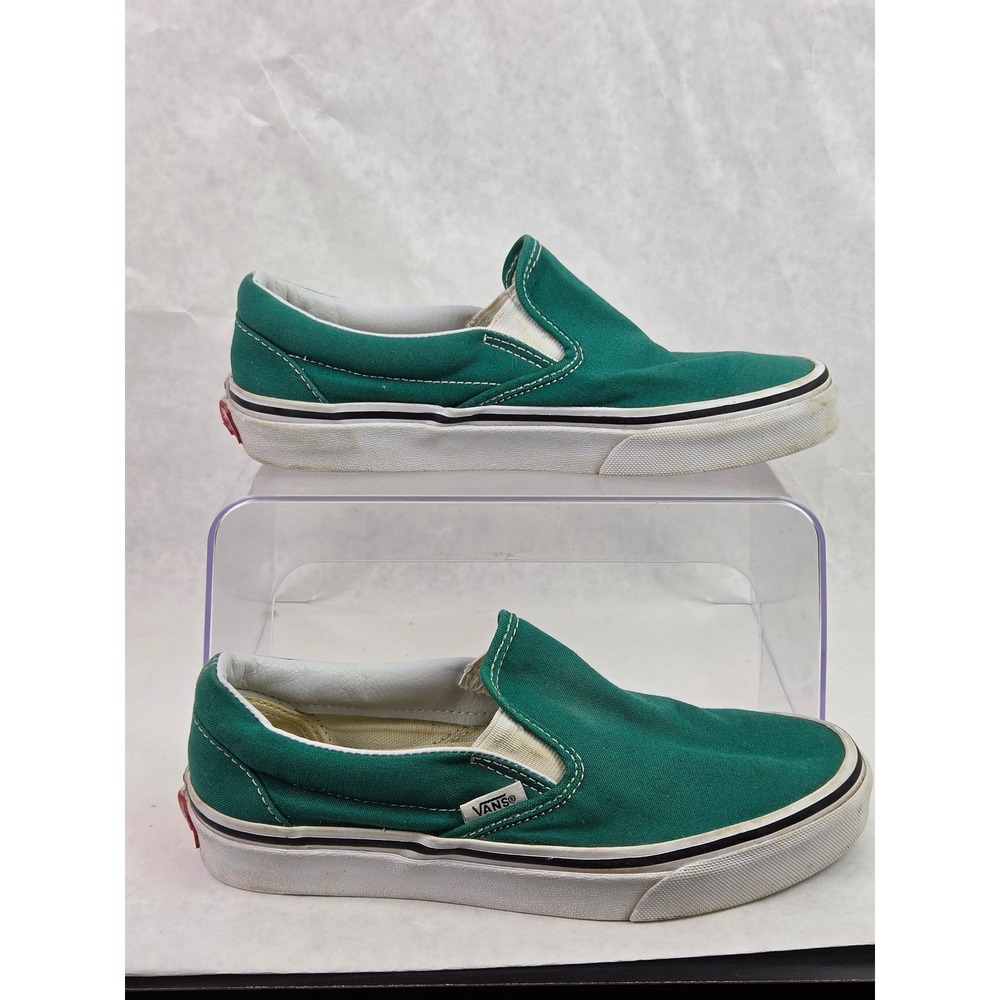 Vans Classic Slip-On Green Canvas Skate Shoes Womens 6 Mens 4.5 Low Top Casual